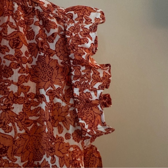 ELAN Ruffle Trim Top, Salmon Santa Fe, Ruffle trim, Feminine, Coastal sz XS - Picture 7 of 9